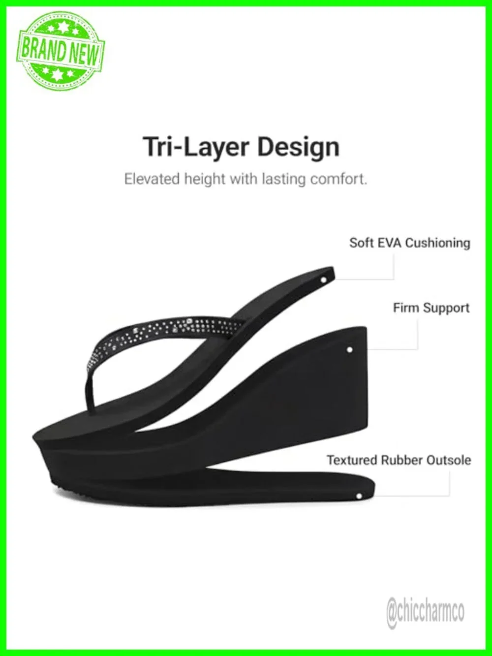 Platform Rhinestones Wedge Flip Flop, 3.2